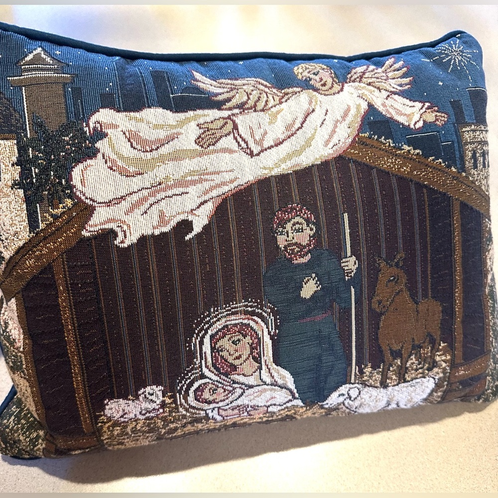 Nativity Scene Tapestry Accent Throw Pillow 16”x11”